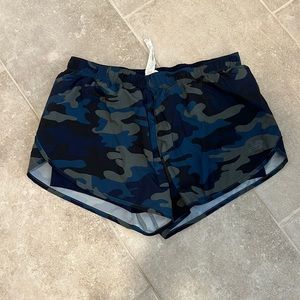 NEW Balance womens running athletic shorts, blue camo, undershorts SZ L